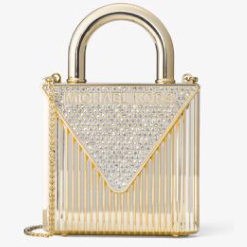 Michael Kors Gold Oversize Lock Clutch Purse - Picture 1 of 8